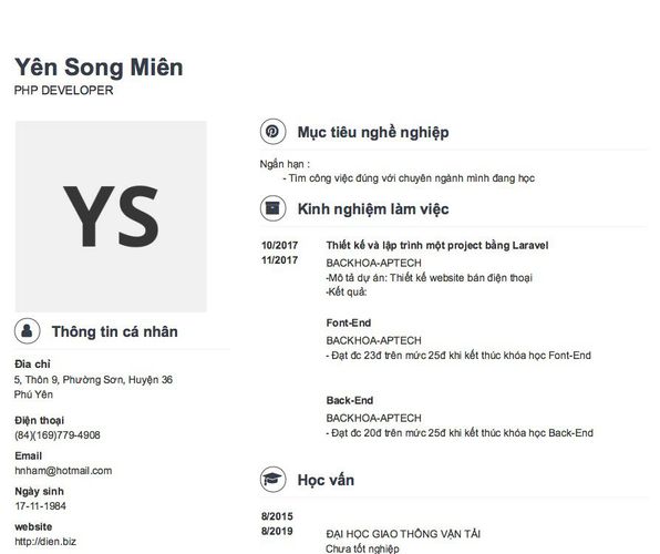 Gợi ý cách viết Mẫu CV tham khảo PHP DEVELOPER