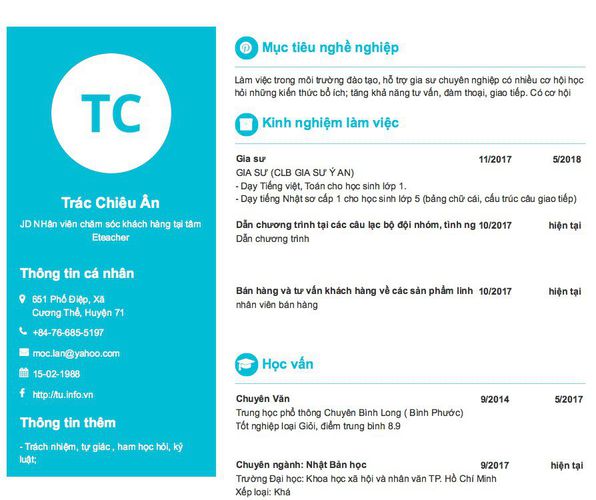 Gợi ý cách viết Mẫu CV tham khảo JD NHân viên chăm sóc khách hàng tại tâm Eteacher