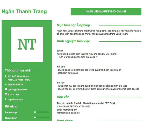Gợi ý cách viết Mẫu CV tham khảo NHÂN VIÊN MARKETING ONLINE