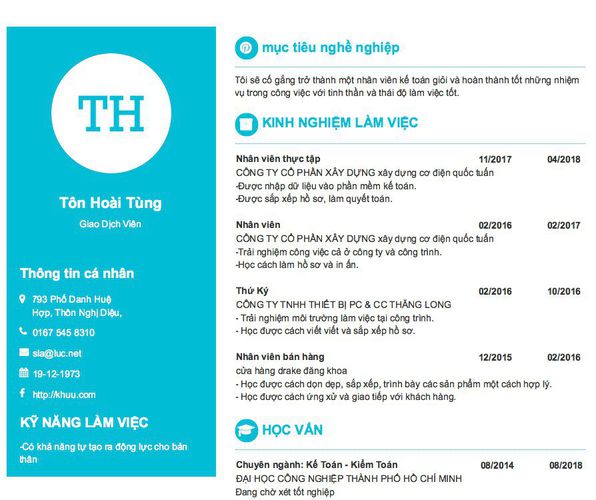 Mẫu CV Giao Dịch Viên