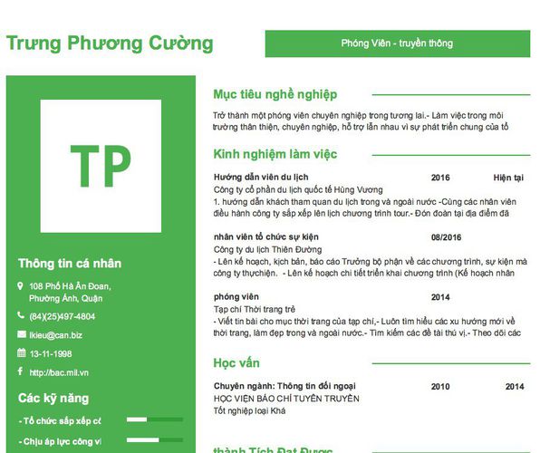 Gợi ý cách viết Mẫu CV tham khảo Phóng Viên - truyền thông