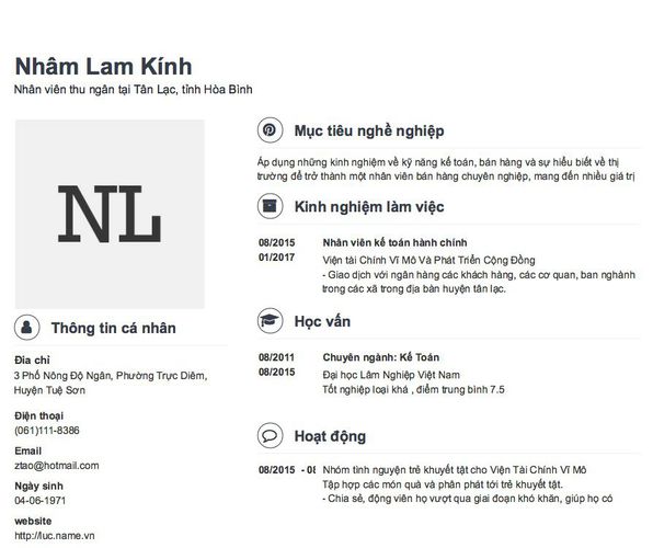 Mẫu CV Nhân viên thu ngân tại Tân Lạc, tỉnh Hòa Bình