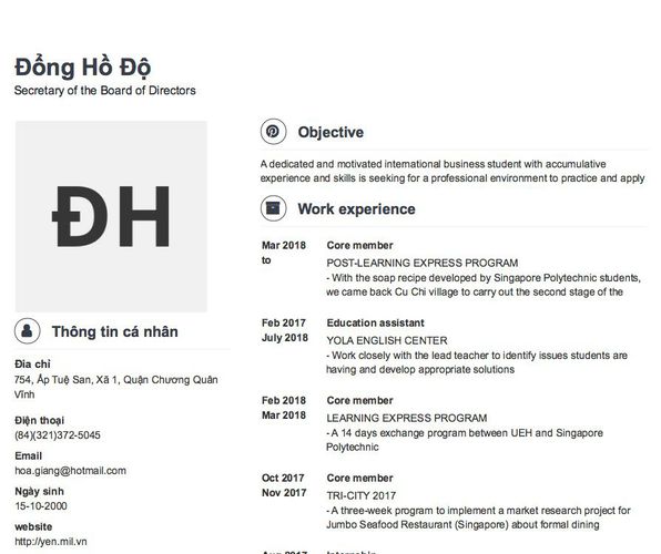 Mẫu CV Secretary of the Board of Directors