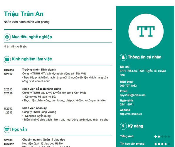 Mẫu CV Nhân viên hành chính văn phòng