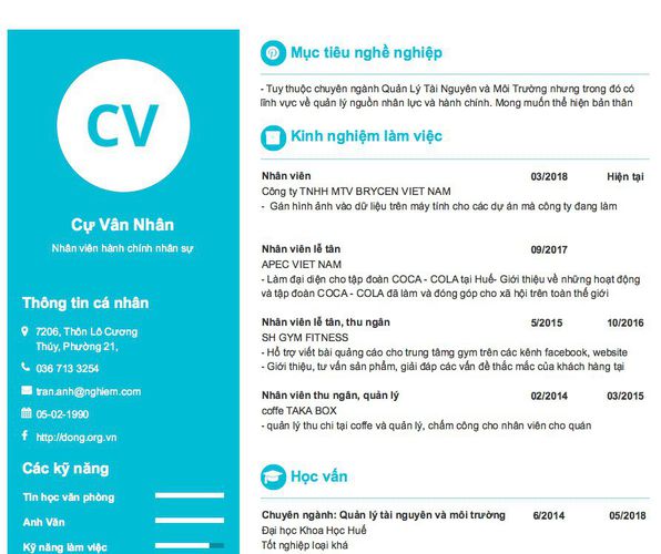 Mẫu CV Nhân viên hành chính nhân sự