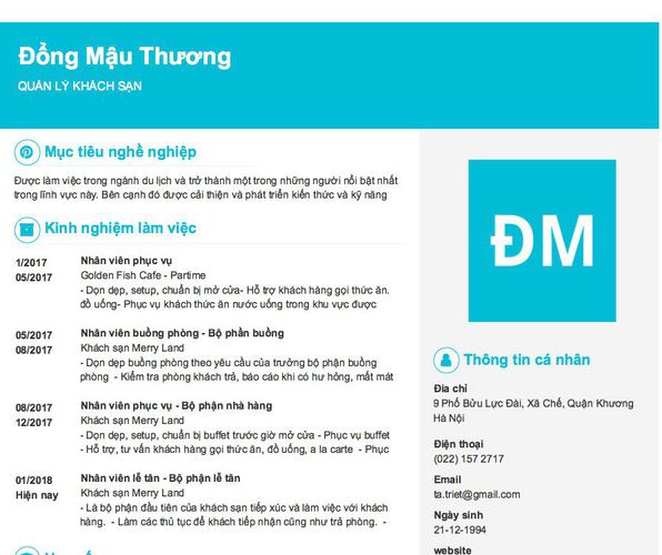 Gợi ý cách viết Mẫu CV tham khảo QUẢN LÝ KHÁCH SẠN