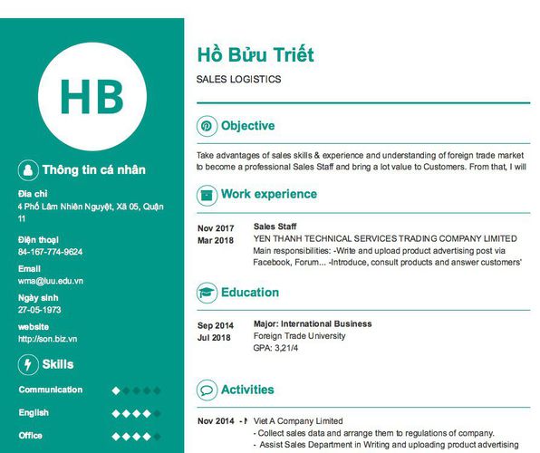 Mẫu CV SALES LOGISTICS