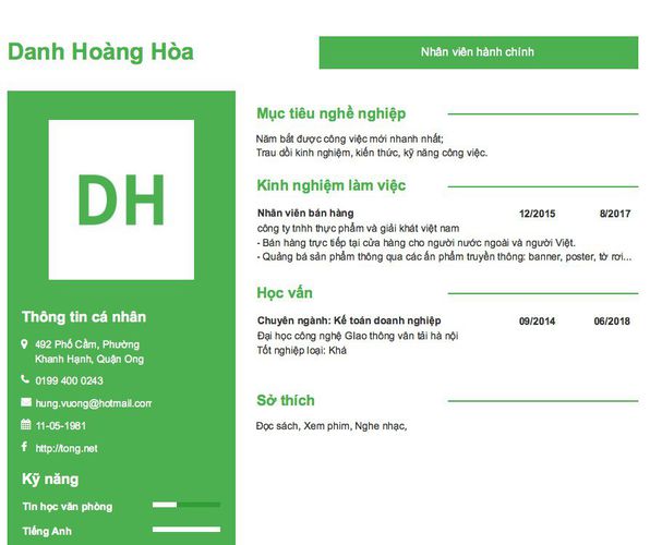 Mẫu CV Nhân viên hành chính