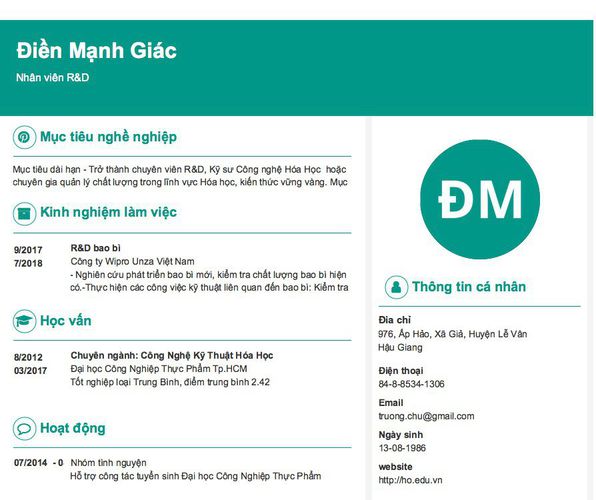 Gợi ý cách viết Mẫu CV tham khảo Nhân viên R&D