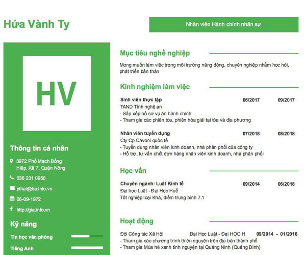 Mẫu CV Nhân viên Hành chính nhân sự