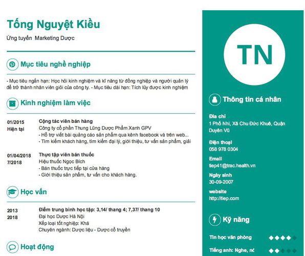 Gợi ý cách viết Mẫu CV tham khảo Ứng tuyển  Marketing Dược