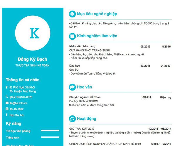 Gợi ý cách viết Mẫu CV tham khảo THỰC TẬP SINH KẾ TOÁN