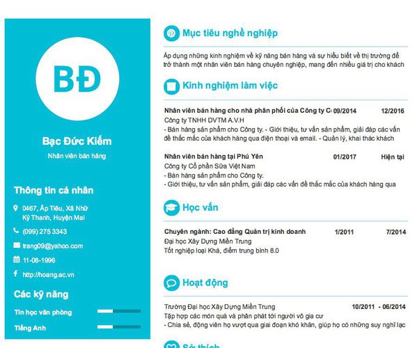 Gợi ý cách viết Mẫu CV tham khảo Nhân viên bán hàng