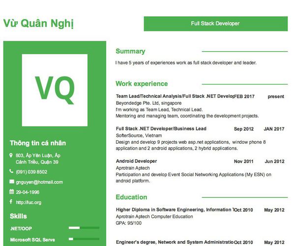 Gợi ý cách viết Mẫu CV tham khảo Full Stack Developer