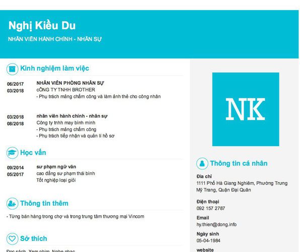 Mẫu CV NHÂN VIÊN HÀNH CHÍNH - NHÂN SỰ