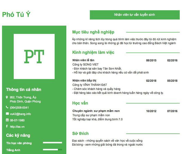 Gợi ý cách viết Mẫu CV tham khảo Nhân viên tư vấn tuyển sinh