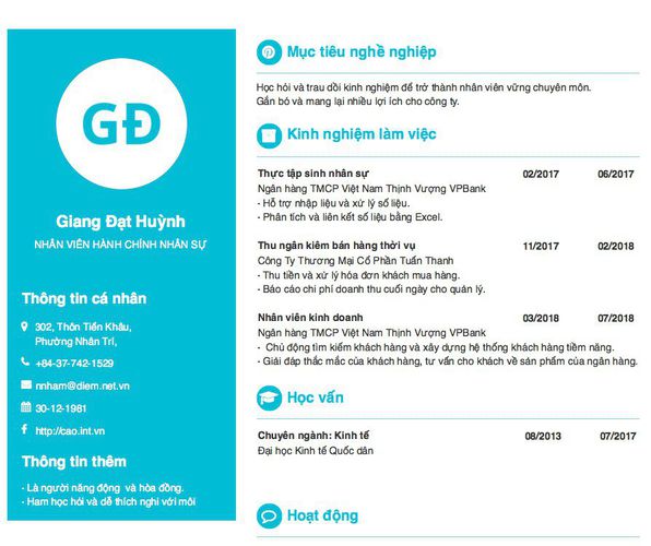 Mẫu CV NHÂN VIÊN HÀNH CHÍNH NHÂN SỰ