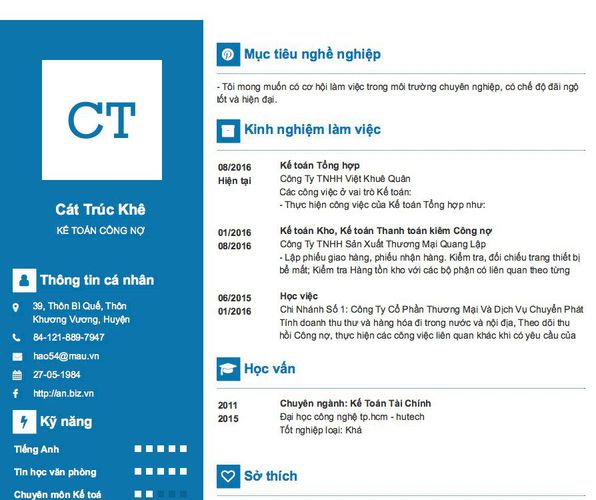 Gợi ý cách viết Mẫu CV tham khảo KẾ TOÁN CÔNG NỢ