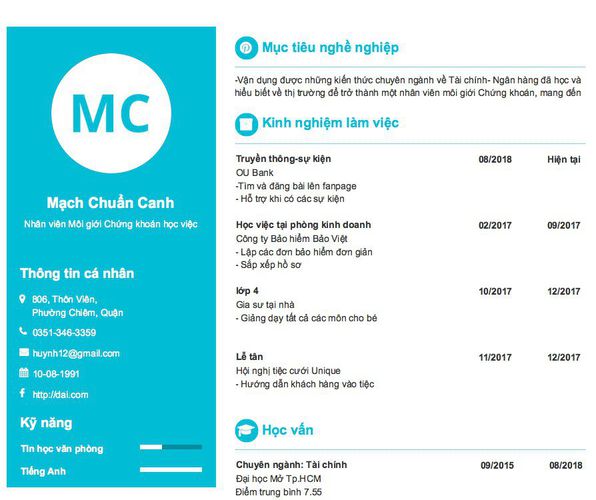 Gợi ý cách viết Mẫu CV tham khảo Nhân viên Môi giới Chứng khoán học việc