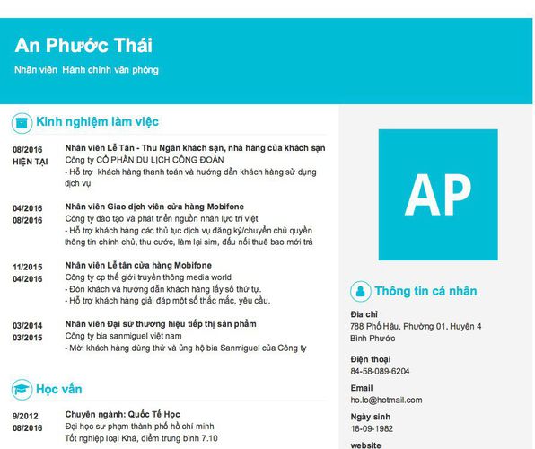 Mẫu CV Nhân viên  Hành chính văn phòng