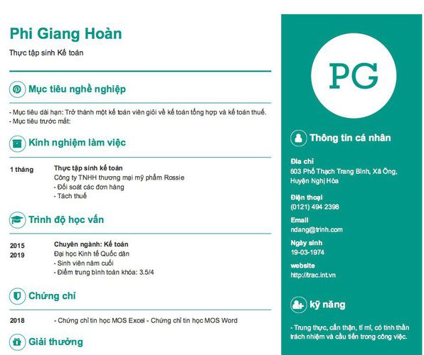 Gợi ý cách viết Mẫu CV tham khảo Thực tập sinh Kế toán
