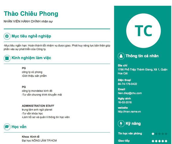 Mẫu CV NHÂN VIÊN HÀNH CHÍNH nhân sự