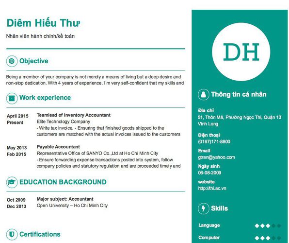 Mẫu CV Nhân viên hành chính/kế toán