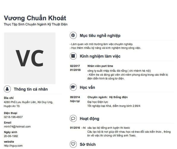 Gợi ý cách viết Mẫu CV tham khảo Thực Tập Sinh Chuyên Ngành Kỹ Thuật Điện