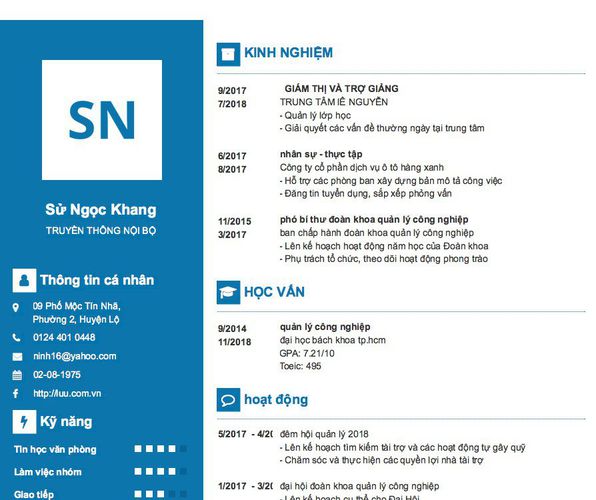 Gợi ý cách viết Mẫu CV tham khảo TRUYỀN THÔNG NỘI BỘ