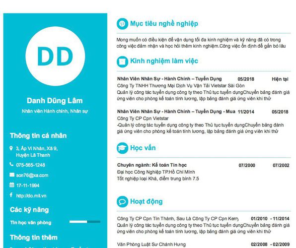 Mẫu CV Nhân viên Hành chính, Nhân sự