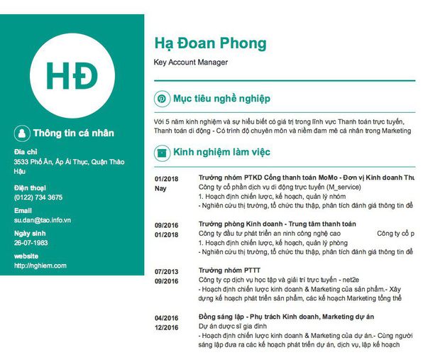 Gợi ý cách viết Mẫu CV tham khảo Key Account Manager