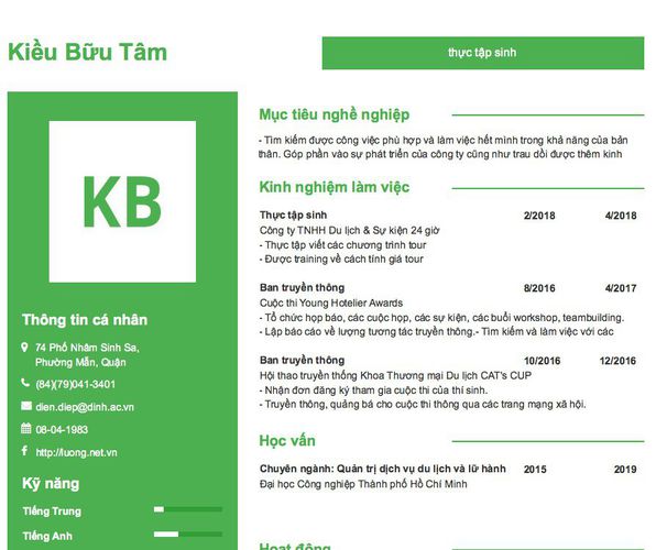 Gợi ý cách viết Mẫu CV tham khảo thực tập sinh