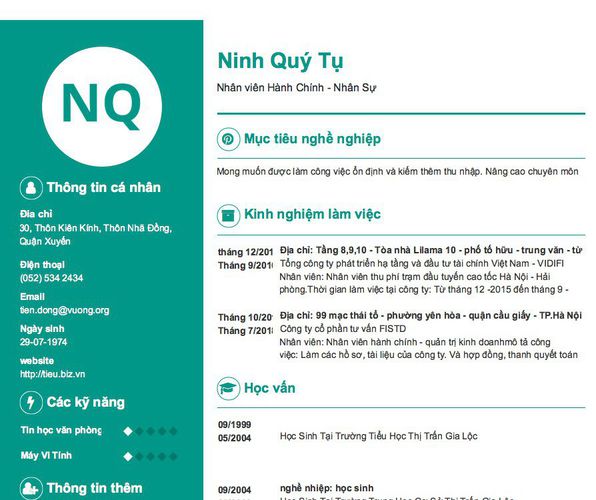 Mẫu CV Nhân viên Hành Chính - Nhân Sự