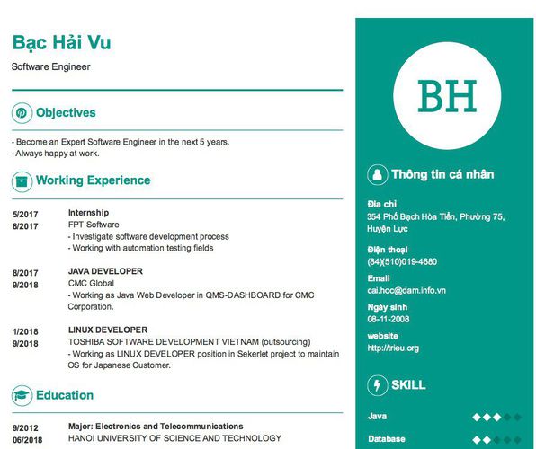 Gợi ý cách viết Mẫu CV tham khảo Software Engineer