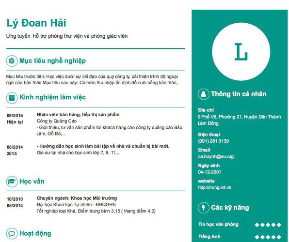 Gợi ý cách viết Mẫu CV tham khảo Ứng tuyển  hỗ trợ phòng thư viện và phòng giáo viên