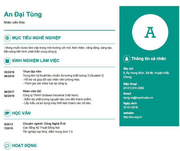 Gợi ý cách viết Mẫu CV tham khảo Nhân viên Kho