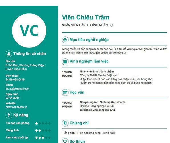 Mẫu CV NHÂN VIÊN HÀNH CHÍNH NHÂN SỰ