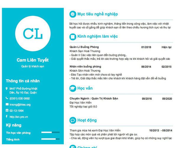 Gợi ý cách viết Mẫu CV tham khảo Quản lý khách sạn