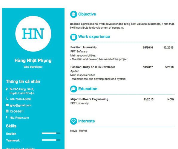 Gợi ý cách viết Mẫu CV tham khảo Web developer