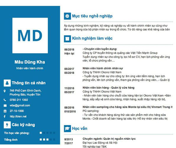 Mẫu CV Nhân viên hành chính