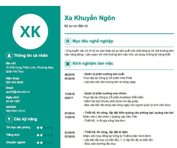Gợi ý cách viết Mẫu CV tham khảo Kỹ sư cơ điện tử