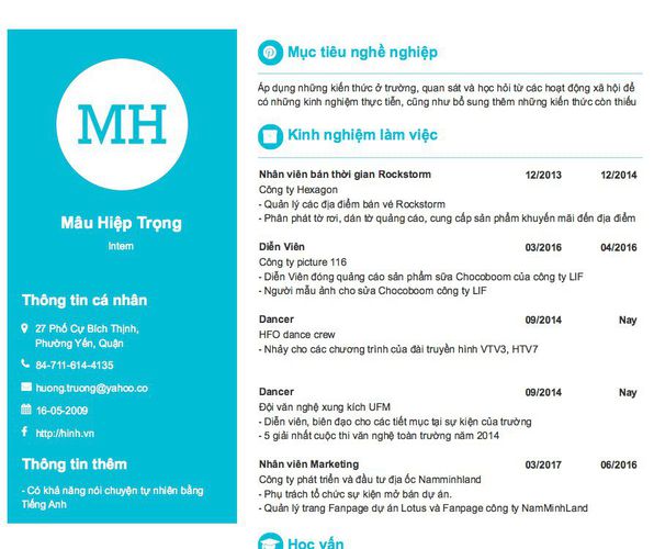 Gợi ý cách viết Mẫu CV tham khảo Intern