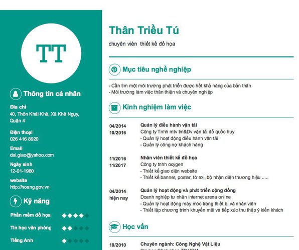 Mẫu CV chuyên viên  thiết kế đồ họa