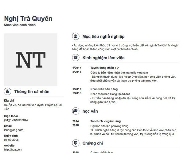 Mẫu CV Nhân viên hành chính.