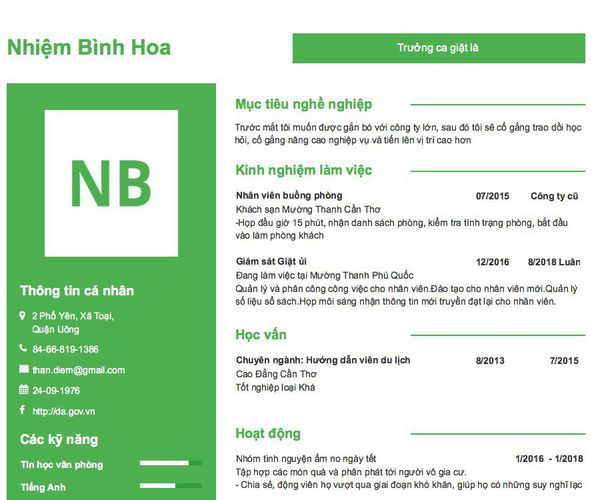 Gợi ý cách viết Mẫu CV tham khảo Trưởng ca giặt là