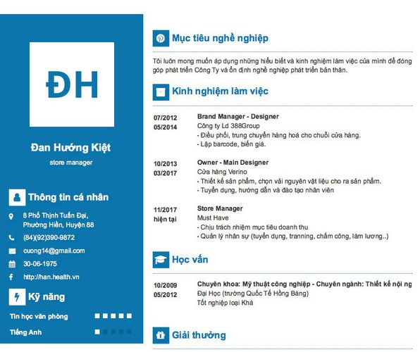Gợi ý cách viết Mẫu CV tham khảo store manager