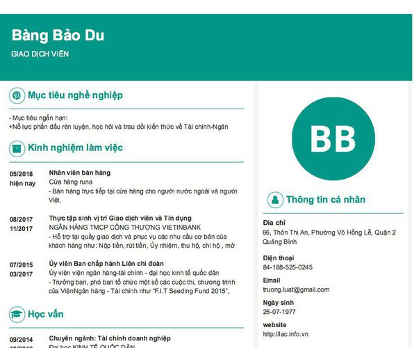 Mẫu CV GIAO DỊCH VIÊN