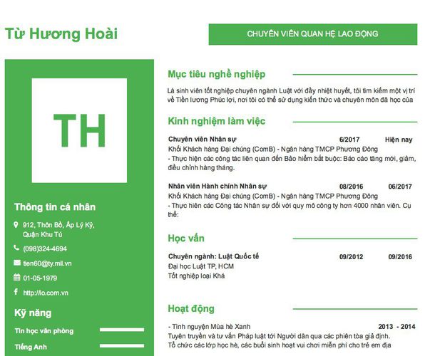 Gợi ý cách viết Mẫu CV tham khảo CHUYÊN VIÊN QUAN HỆ LAO ĐỘNG