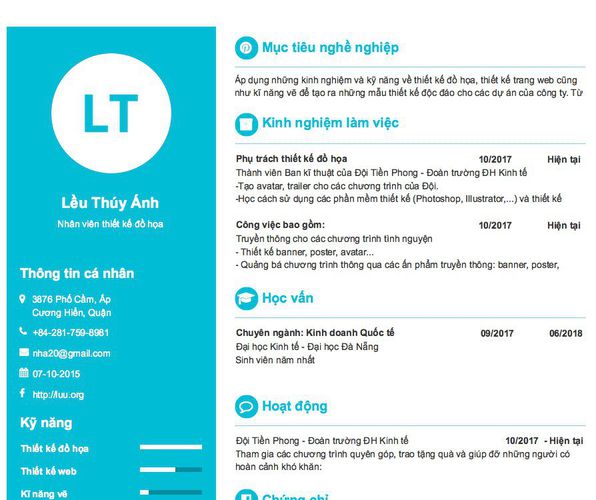 Mẫu CV Nhân viên thiết kế đồ họa