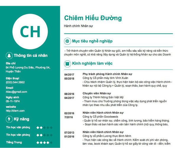 Mẫu CV Hành chính Nhân sự